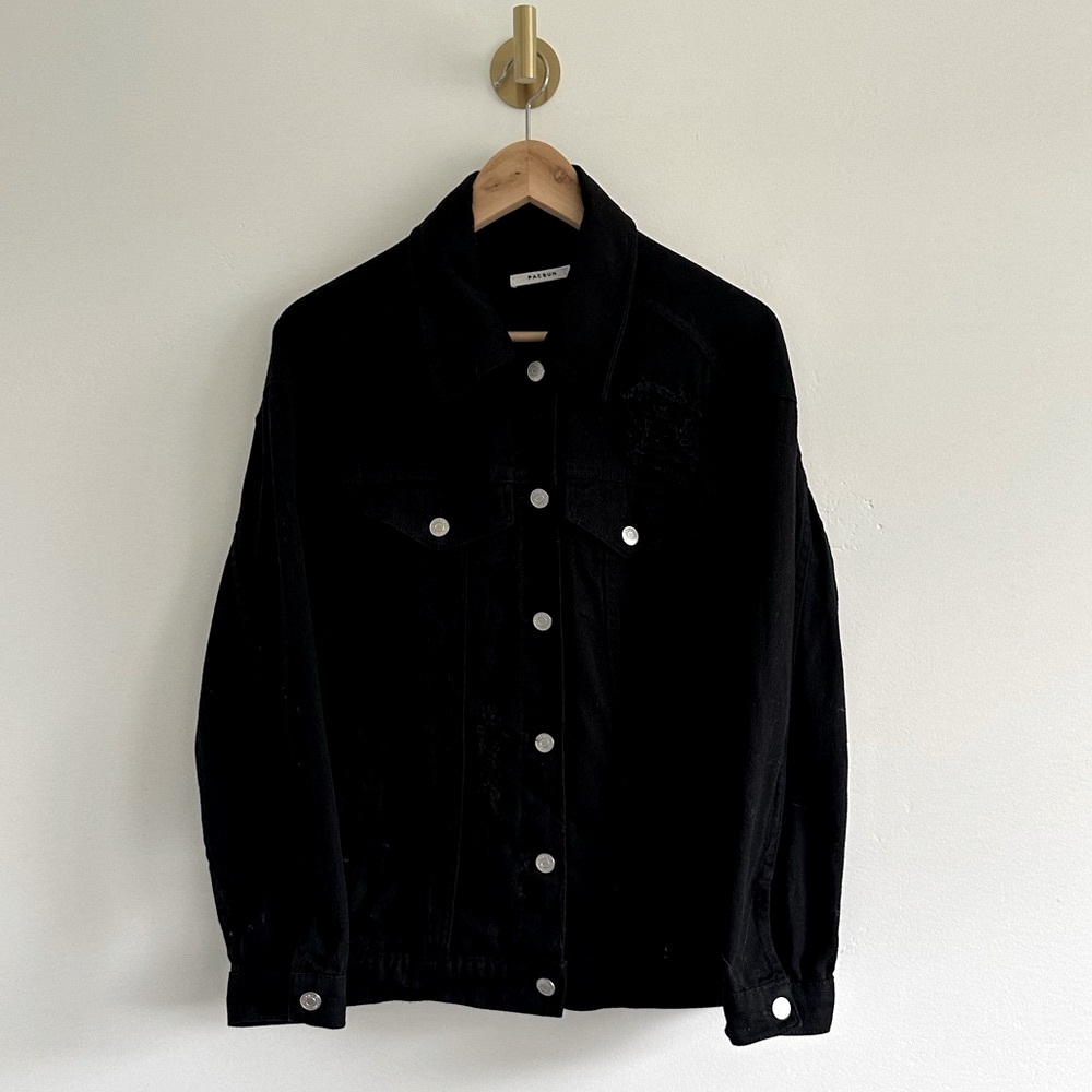 PACSUN Oversized Jean Jacket Black Denim - Picture 2 of 6